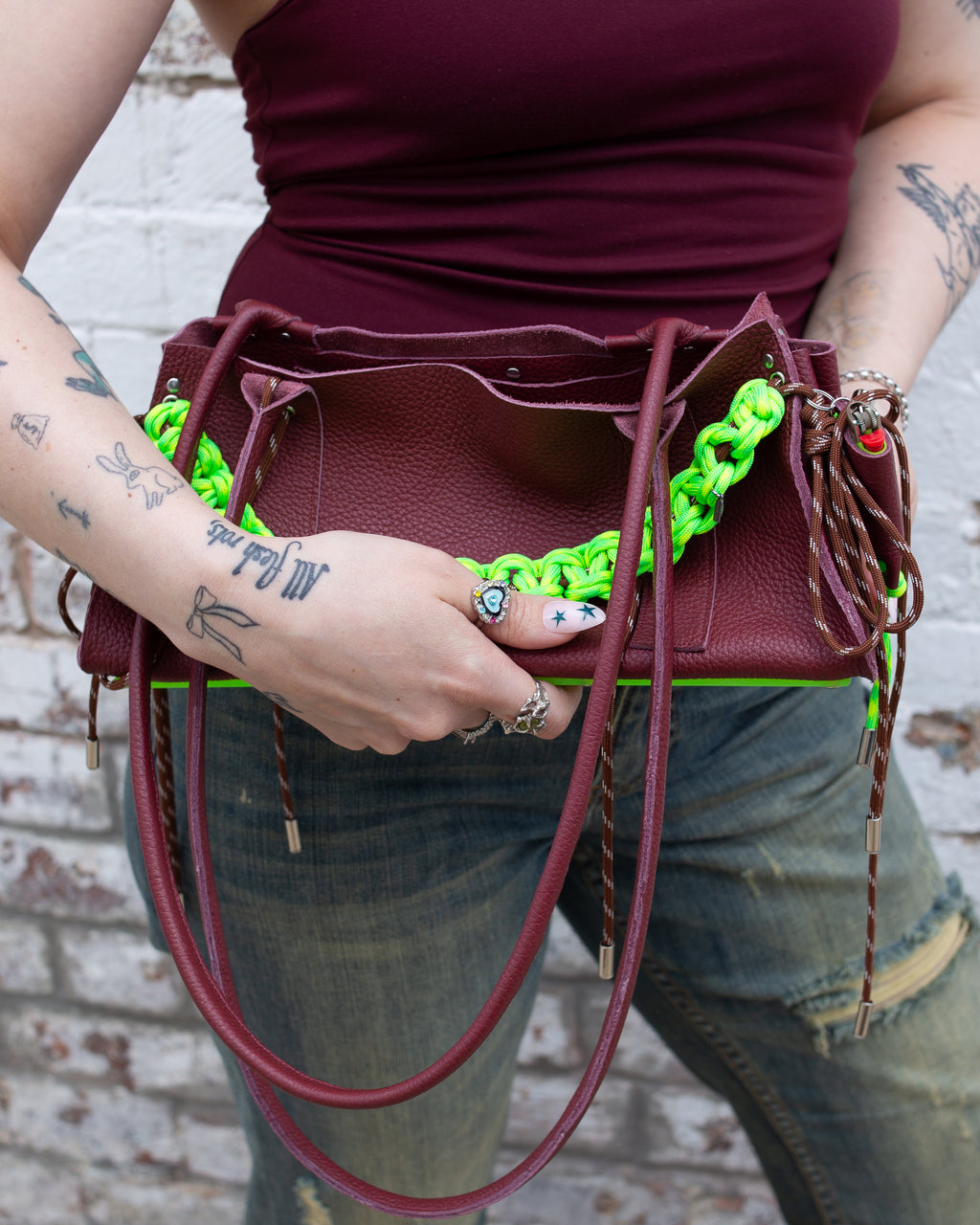 Rose bag in Burgundy + Acid Lime