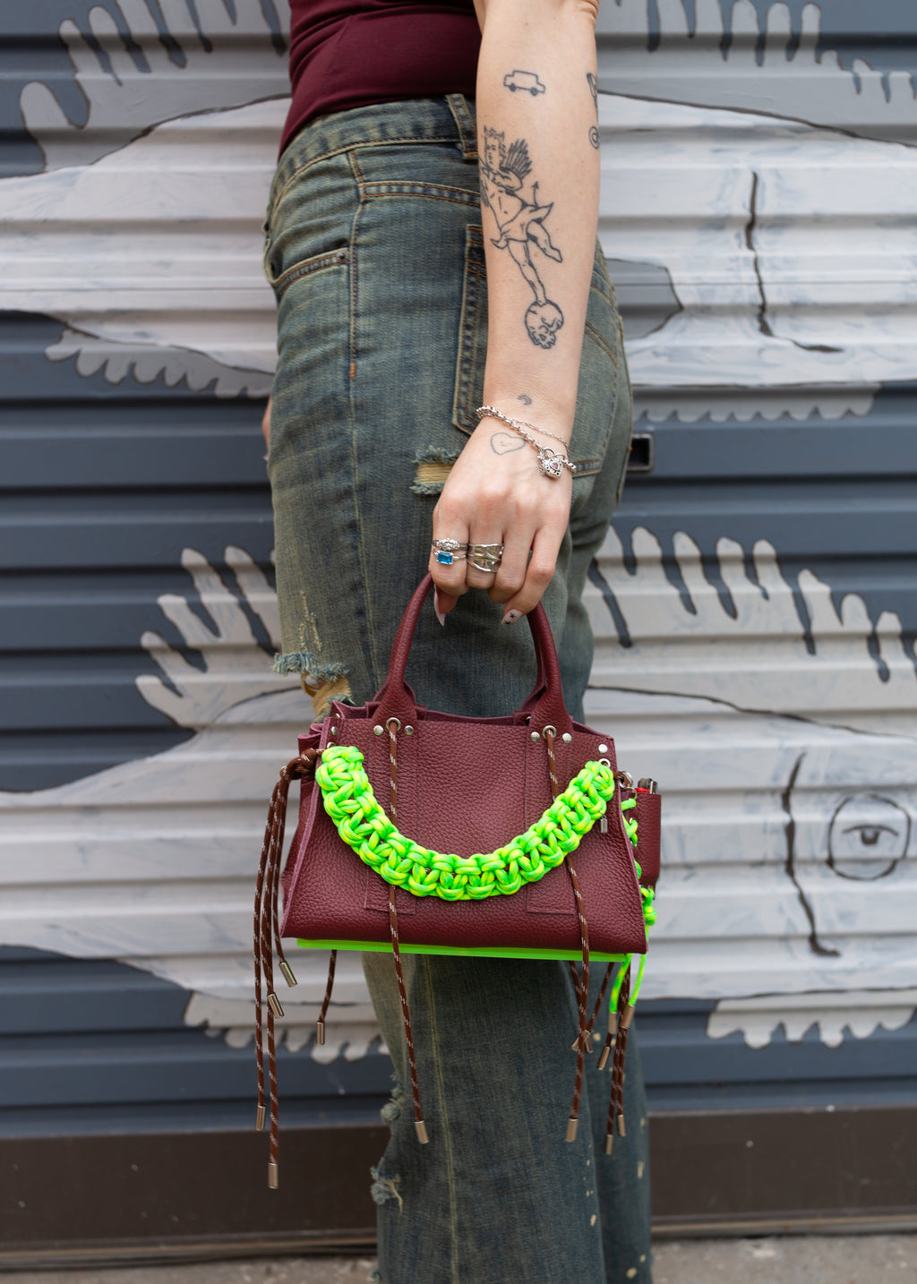 Petite Rose Bag in Burgundy+Acid Lime
