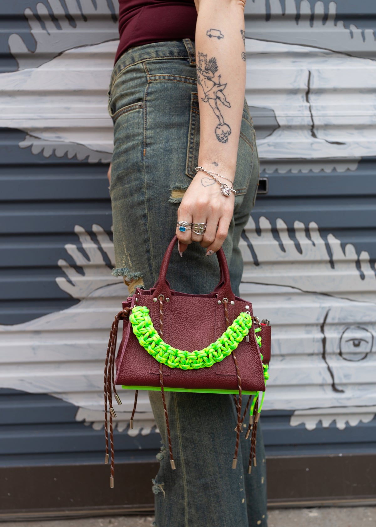 Petite Rose Bag in Burgundy+Acid Lime