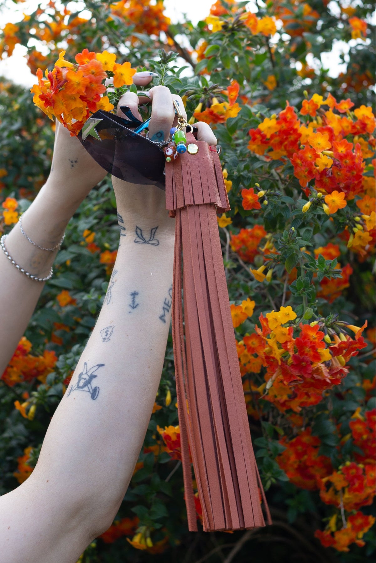 Jumbo Leather Tassel Key Chain in Pumpkin
