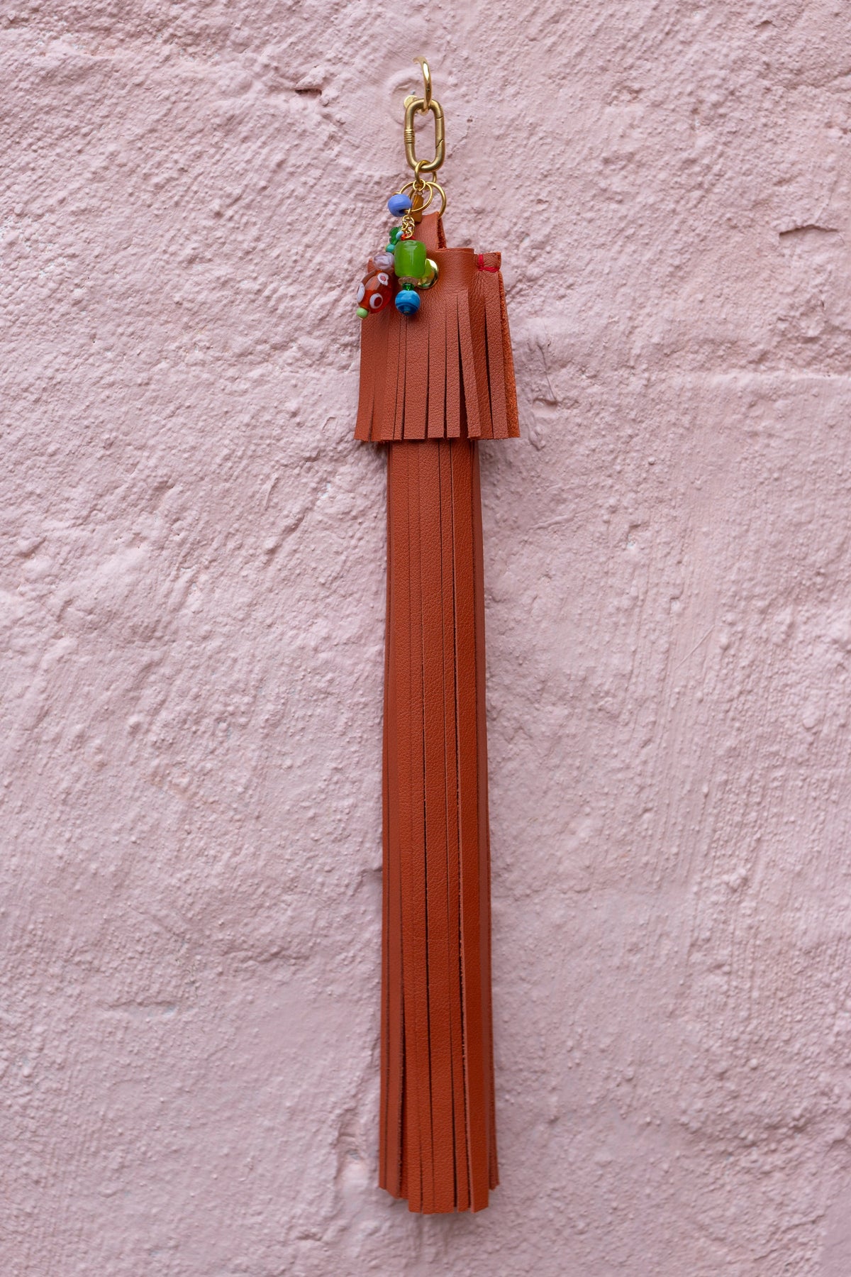 Jumbo Leather Tassel Key Chain in Pumpkin